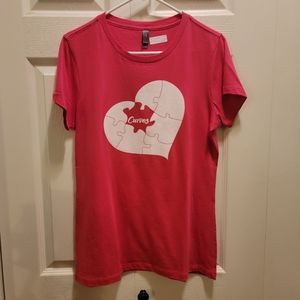 Breast‎ Cancer Heart Puzzle Workout T-Shirt M